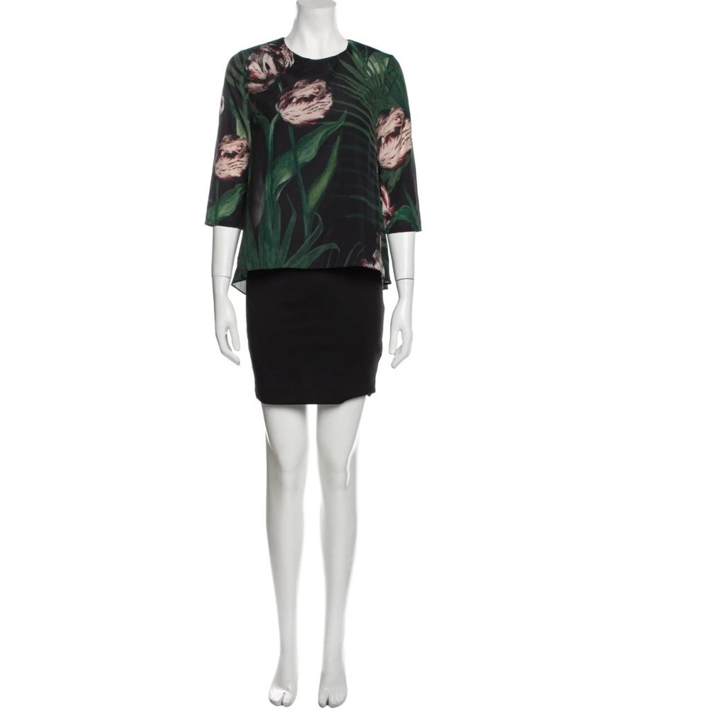 TED BAKER Floral Print Black Designer Mini Shift DRESS Luxury Chic (XS) $340